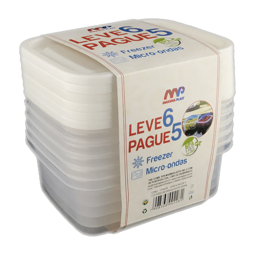  Conj. Leve 6 Pague 5 Pote Retangular 800ml