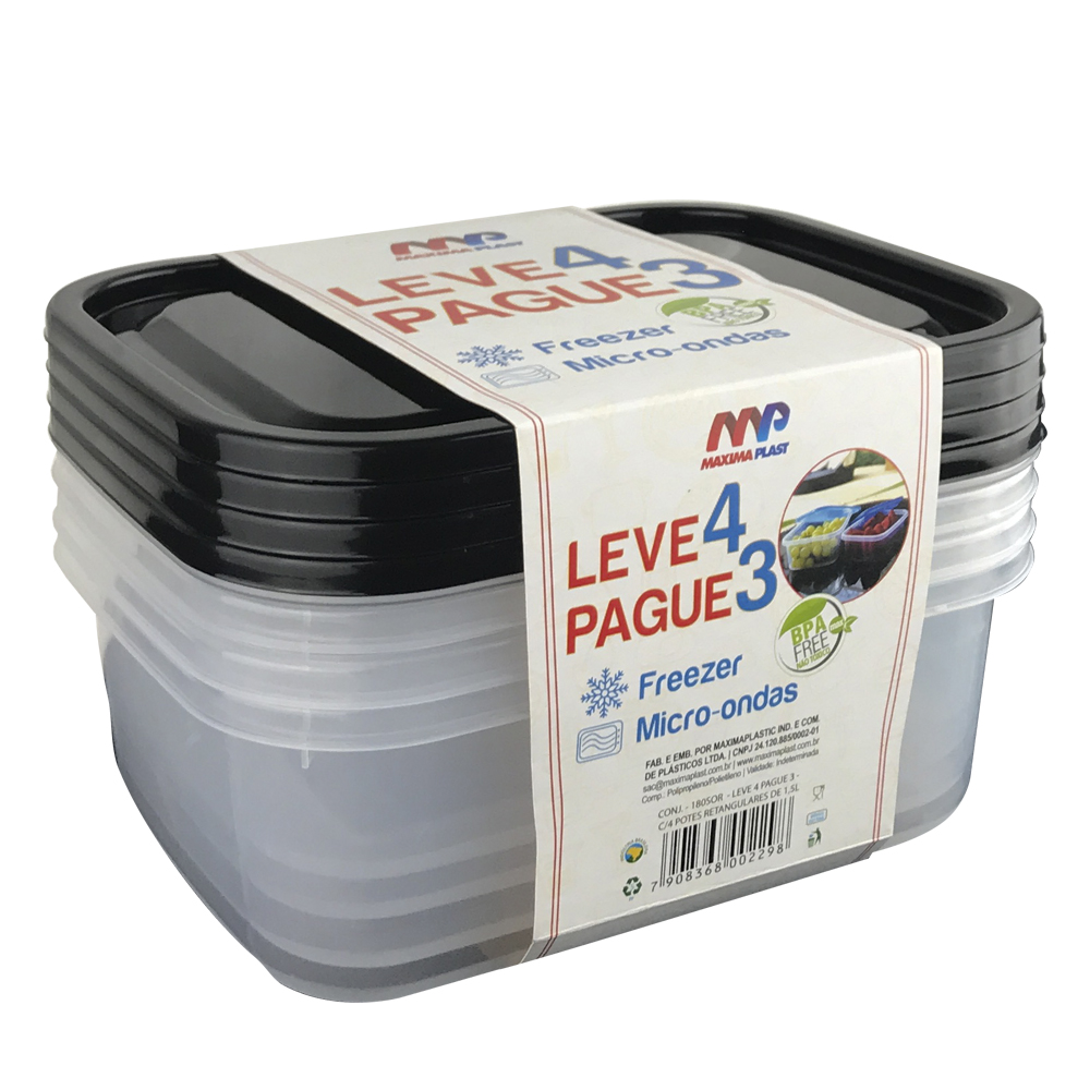  Conj. Leve 4 Pague 3 Pote Retangular 1,5l